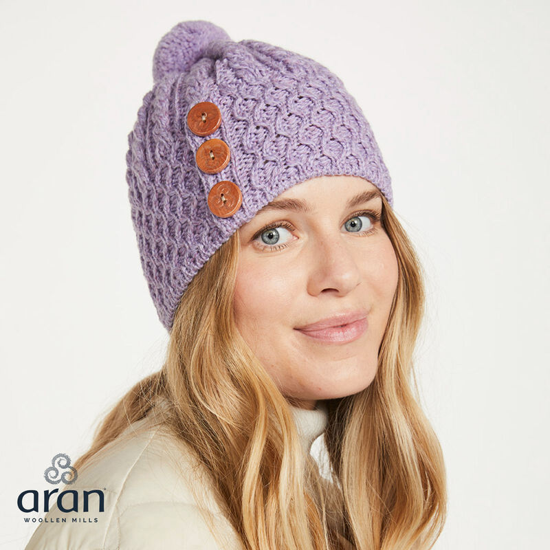 Aran Woollen Mills Lilac Merino Wool Hat With Pompom